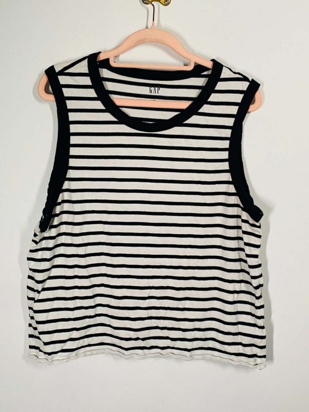 Gap Womens Striped Sleeveless Tank Top XL Organic Cotton Black & White